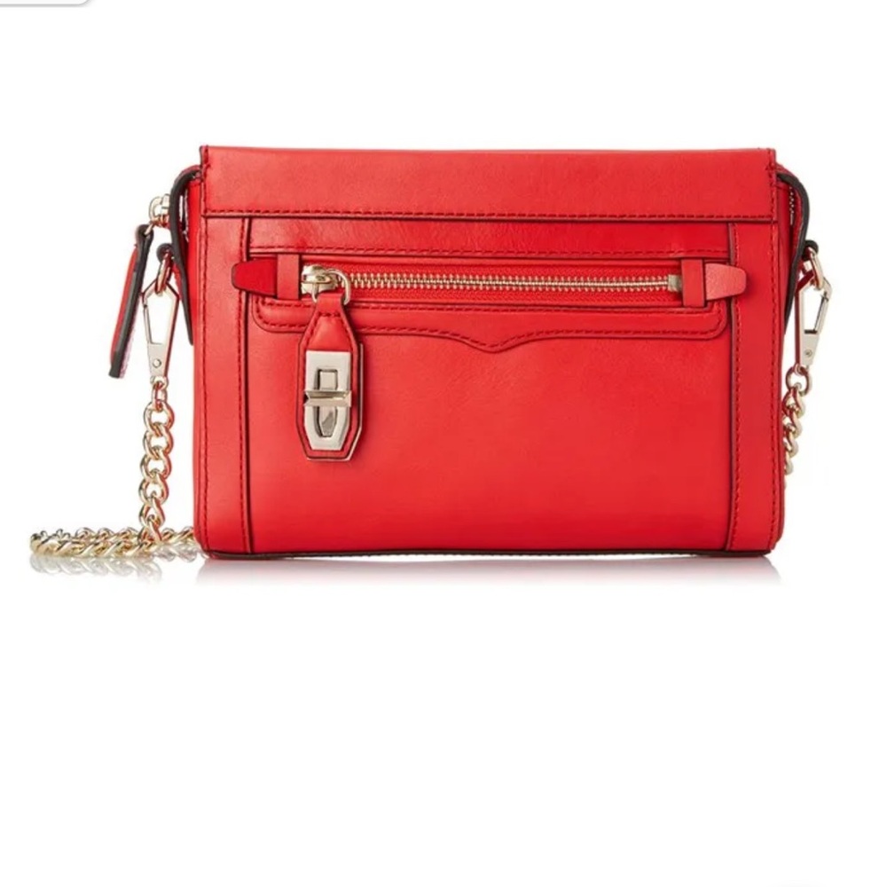 Rebecca Minkoff Mini Crosby Red Crossbody gold accents zipper chain strap purse